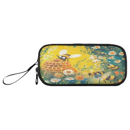 sanluoli Federmäppchen aus Nylon, mit Vögeln und Blumen, für Teenager, großes Fassungsvermögen, Reißverschluss, Schreibwaren-Organizer für adrette Schulmann, Schwarz / Rot von sanluoli