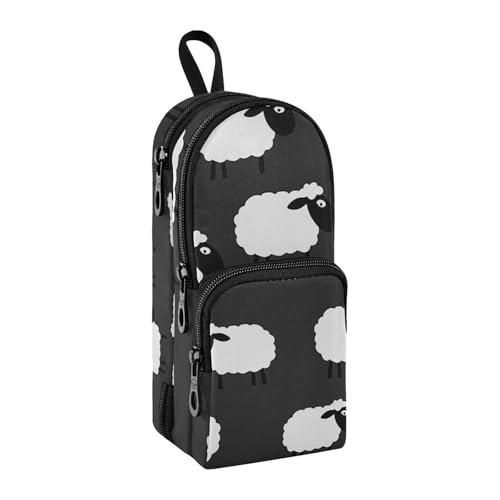 sanluoli Federmäppchen aus schwarzem und weißem Schaf, Nylon, 3 Fächer, großes Fassungsvermögen, Reißverschluss, Federmäppchen, Schreibwaren-Organizer für Krankenschwestern, Büro, 1600 ml von sanluoli