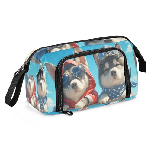 sanluoli Federmäppchen mit großem Fassungsvermögen, Kosmetik, tragbares Federmäppchen, Kosmetik, Make-up für Jungen, College, Ölgemälde, Feeling Cute Cat von sanluoli