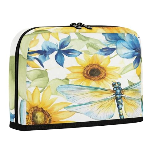 sanluoli Federmäppchen mit großem Fassungsvermögen, Make-up-Tasche, Mehrzweck-Schreibtisch-Organizer für Krankenschwestern, Reisen, Aquarell, Libelle, Sonnenblume von sanluoli