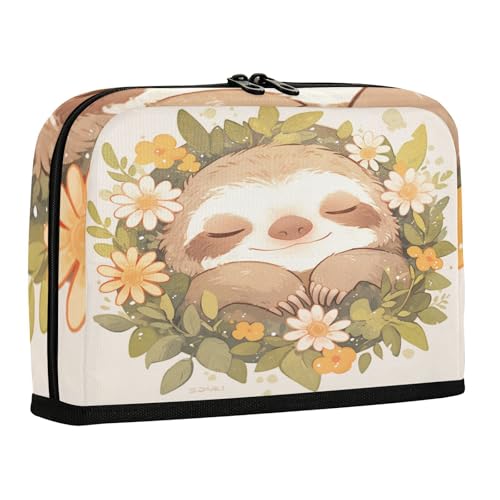 sanluoli Federmäppchen mit großem Fassungsvermögen, Organizer mit Schlitz, Schreibwaren-Organizer für Studenten, adrette Schule, rustikale Faultier-Blume von sanluoli