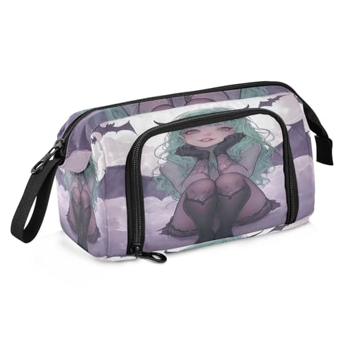 sanluoli Federmäppchen mit großem Fassungsvermögen, Reißverschluss, Federmäppchen mit Fach, Kosmetik, Make-up, für Teenager, Jungen, Büro, Ölgemälde, Feeling Cute Cat von sanluoli