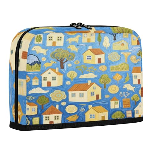 sanluoli Federmäppchen mit großem Fassungsvermögen, Stifteetui mit Reißverschluss, Schreibwaren, Stifttasche für Teenager, Schulbedarf, Kunst, Malerei, blaues Dorfhaus von sanluoli