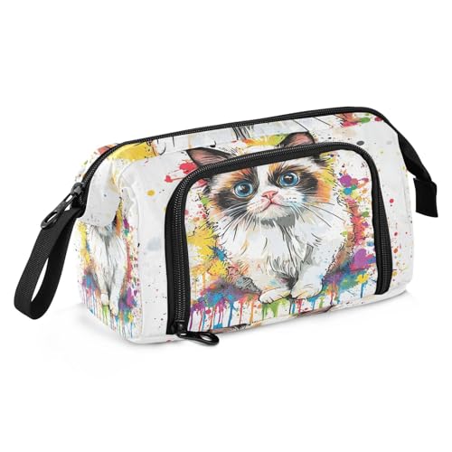 sanluoli Federmäppchen mit großem Fassungsvermögen, mit Reißverschluss, leichtes Federmäppchen mit Fächern für Krankenschwestern, Reisen, Ölgemälde, Feeling Cute Cat von sanluoli