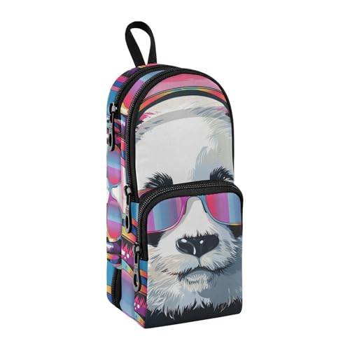 sanluoli Federmäppchen mit niedlichem Cartoon-Panda-Streifen, Regenbogen-Design, Nylon, 3 Fächer, Mehrzweck- und ästhetisches Netz-Stiftetui, Schreibwaren-Tasche für Teenager, Mädchen, Mittelschule von sanluoli