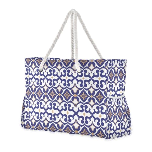 sanluoli Flache geometrische blaue Lilien-weiße tragbare große Tragetasche mit Seitentaschen, Strandsport, mit Reißverschlusstaschen sanluoli Flache geometrische blaue Lilien-weiße tragbare große Tragetasche mit Seitentaschen, Strandsport, mit Reißverschlusstaschen von sanluoli