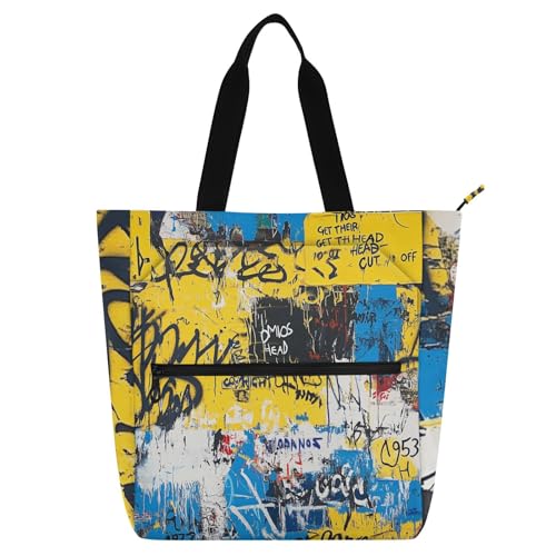sanluoli Gekritzelte blau-gelbe Buchstaben, Kunst, Kinderbuch-Tragetasche für Kinder, Jungen, Mädchen, Gothic, wasserabweisend, Schule, Strandtasche, Einkaufstasche mit Reißverschluss, für Schule sanluoli Gekritzelte blau-gelbe Buchstaben, Kunst, Kinderbuch-Tragetasche für Kinder, Jungen, Mädchen, Gothic, wasserabweisend, Schule, Strandtasche, Einkaufstasche mit Reißverschluss, für Schule von sanluoli