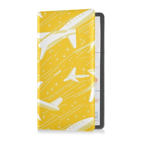 sanluoli Gelber Abstraktions-Planes-Leder-Registrierungs- und Versicherungskartenhalter, Auto-Handschuhfach-Organizer für Karten, wichtige Dokumente, Führerschein von sanluoli