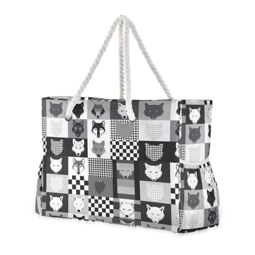sanluoli Graue Wölfe, niedliche, stabile Tasche, tragbare Reisetasche mit Seitentaschen, für Damen, Wochenendreisen, Strand, Schule und Arbeit von sanluoli