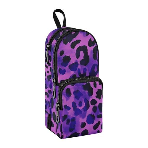 sanluoli Großes Federmäppchen mit Leopardenmuster, Nylon, 3 Fächer, Lern- und multifunktional, großes Federmäppchen, Schreibwaren für Lehrer, Mittelschule, 1600 ml, Violett / Schwarz von sanluoli