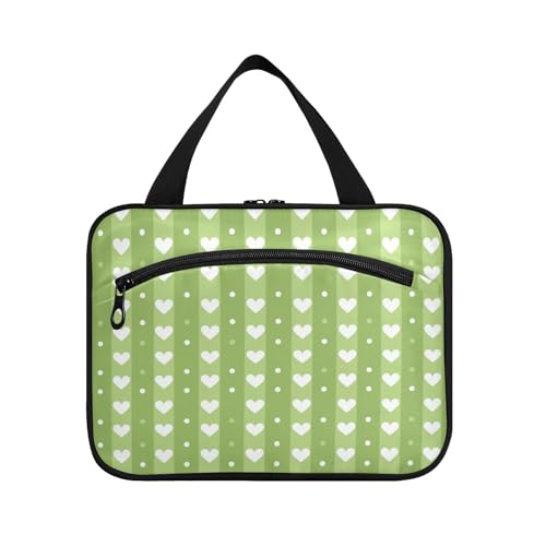 sanluoli Grüne Make-up-Tasche für Damen mit Haken, niedliche Designer-Kulturbeutel zum Aufhängen, für Reisende, Hotel, Bolso de Maquillaje Para Mujer, Herzen und Streifen limettengrün von sanluoli