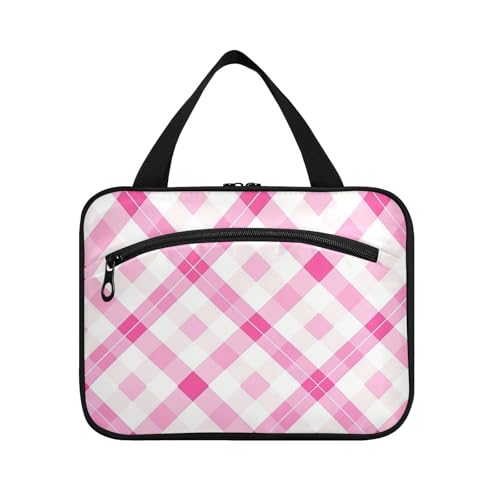 sanluoli Herren-Kulturbeutel mit Haken, kariert, Rhombus, kariert, mit Haken, Designer-Make-up-Tasche für Reisen, für Damen, Hotelorganisator de maquillaje para, Magenta kariertes Rautenkaro sanluoli Herren-Kulturbeutel mit Haken, kariert, Rhombus, kariert, mit Haken, Designer-Make-up-Tasche für Reisen, für Damen, Hotelorganisator de maquillaje para, Magenta kariertes Rautenkaro von sanluoli