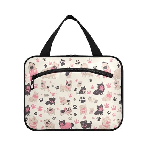 sanluoli Hundetasche zum Aufhängen für Frauen, mit Haken, waschbar, Designer-Make-up-Tasche für Damen, ein Muss für das Badezimmer, Schwarz / Rosa, Hund, Schwarz / Rosa von sanluoli