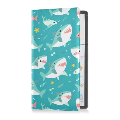 sanluoli Kartenhalter für Kfz-Registrierungs- und Versicherungskartenhalter aus Leder, Motiv: blaue Haie, Organizer für wichtige Dokumente, Führerschein, Karten von sanluoli