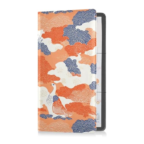 sanluoli Kartenhalter im japanischen Stil mit orangefarbenen Wellen und Wolken, Leder, Auto- und Versicherungskartenhalter, Fahrzeug-Handschuhfach, Organizer für Karten, wesentliches Dokument von sanluoli