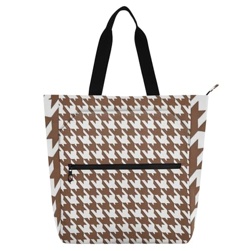 sanluoli Klassische braun-weiße Hahnentritt-Khaki-Büchertasche für Jungen, Mädchen, Erwachsene, Gothic, wasserabweisend, wiederverwendbar, Einkaufstasche mit Reißverschluss, für Schule, Einkaufen sanluoli Klassische braun-weiße Hahnentritt-Khaki-Büchertasche für Jungen, Mädchen, Erwachsene, Gothic, wasserabweisend, wiederverwendbar, Einkaufstasche mit Reißverschluss, für Schule, Einkaufen von sanluoli