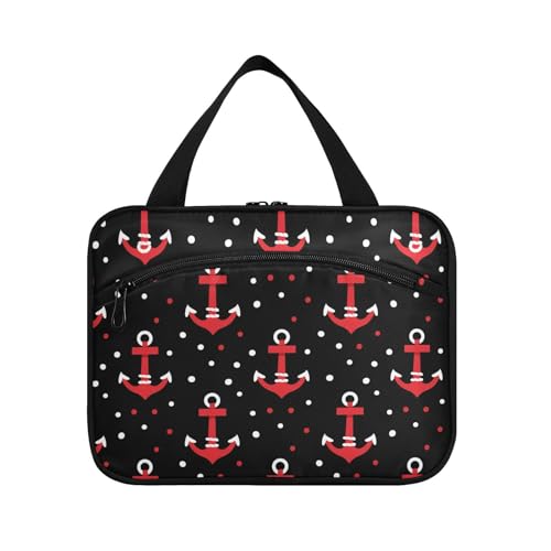 sanluoli Kompakte Designer-Make-up-Tasche für Damen, gepunktet, mit Haken, für Reisen, Urlaub, Bolsas Para Maquillaje, Gepunktetes rotes Ozean von sanluoli