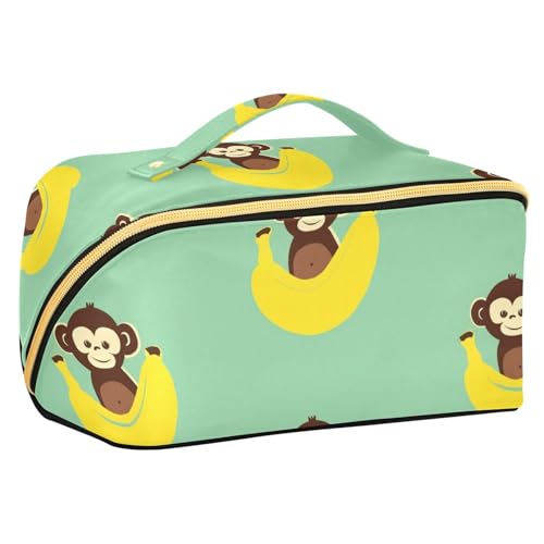 sanluoli Kosmetiktasche im Retro-Stil mit Trennwänden, Motiv: Affen, stilvolle Kosmetiktasche für Damen, Reisegröße, Zubehör von sanluoli