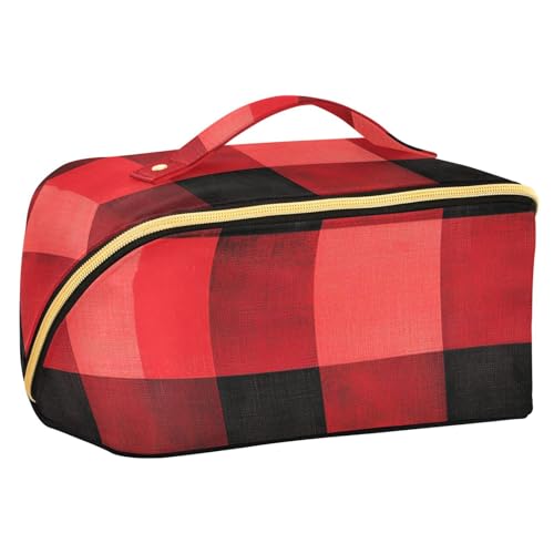 sanluoli Kosmetiktasche mit Trennwänden, Motiv: Merry Christmas, Schwarz / Rot, Büffelkariert, Reise-Kosmetiktasche für Damen, Reisegröße, Zubehör von sanluoli