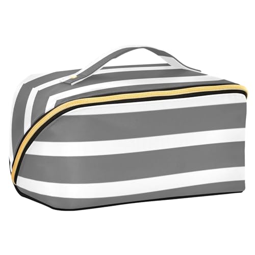 sanluoli Kosmetiktasche mit horizontalen Streifen, mit Trennwänden, Reißverschluss, Kosmetiktasche für Damen, vertikal, freistehend, Grau von sanluoli