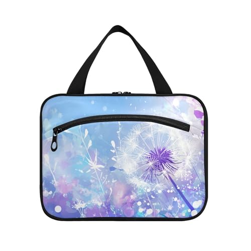 sanluoli Kosmetiktaschen mit lila blauen Blumen für Damen, Reisen, mit Haken, Designer-Make-up-Taschen für Frauen, die Sie unbedingt mitnehmen müssen, Violette blaue Blume von sanluoli