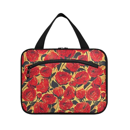 sanluoli Kulturbeutel für Damen, Retro-Stil, Motiv: rote Rose, Ölgemälde, mit Haken, multifunktionaler Designer-Kulturbeutel für Frauen, Reisen, Hotel, Bolsas para maquillaje de mujer, Ölgemälde im von sanluoli