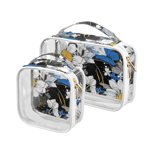 sanluoli Kulturbeutel für Herren, Motiv: Graffiti-Kunst-Blumen und weiße blaue Schmetterlinge, TSA-zugelassen, wasserfest, kleine Make-up-Tasche, Rasierutensilien, Graffiti-Kunst-Blume und weiße von sanluoli