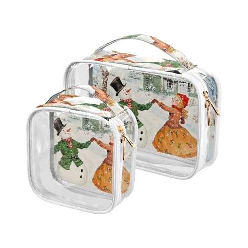 sanluoli Kulturbeutel für Herren, Motiv: Schneemann tanzt im Winter, transparent, TSA-zugelassen, tragbare Reise-Kosmetiktasche, Rasierutensilien, 2 Stück, Schneemann tanzt im Winterwunderland von sanluoli