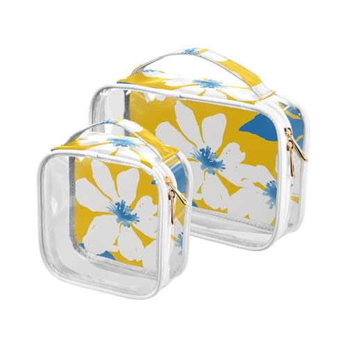 sanluoli Kulturbeutel für Herren, transparent, einfache Blume und Weiß, TSA-zugelassen, wiederverwendbar, für Damen, Flughafen, Fluggesellschaften, einfache Blumen und Weißtöne, 2 Stück, Einfache von sanluoli