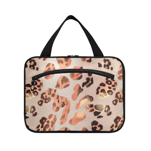 sanluoli Kulturbeutel für Herren mit Haken, kompakter Designer-Kulturbeutel für Reisende, Arbeit, Bolso Viajero Para Mujer, Rotgoldener Leopardenmuster von sanluoli