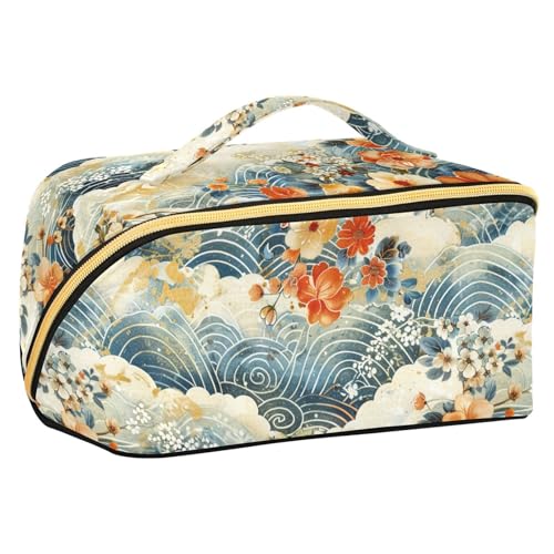 sanluoli Kulturbeutel im chinesischen Stil, Wolken- und Blumenmuster, mit Trennwänden, Reißverschluss, Kosmetiktasche, Reisetasche, für Damen, vertikal, freistehend von sanluoli