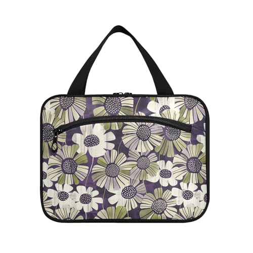 sanluoli Kulturbeutel mit Sonnenblumen-Motiv für Damen, mit Haken, faltbare Designer-Make-up-Tasche für Väter, Rucksackreisen, Porta, Kosmetik, Mujer Para Cartera, Lila und Grün, Lila und grüne von sanluoli