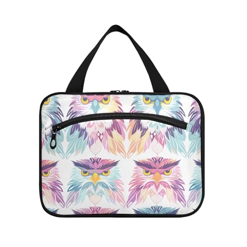 sanluoli Kulturbeutel mit bunten Eulen, einfaches Aufhängen für Damen, mit Haken, schicke Designer-Tasche für Make-up, Accessoires für Damen, Camping, Maleta Para Maquillaje, Bunte Eulen von sanluoli