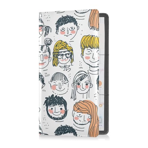 sanluoli Lustige, handgezeichnete Gesichter junger Menschen, PU-Leder, Auto-Registrierungs- und Versicherungskartenhalter, Auto-Brieftaschen-Etui für Dokumente, Karten, Führerschein von sanluoli