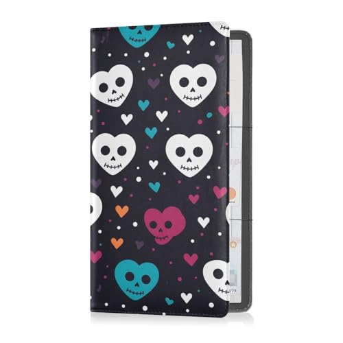 sanluoli Lustiges Herz Schädel Schwarz PU Leder Auto Registrierung und Versicherung Halter Auto Essentials für wichtige Dokumente, Führerschein, Karten von sanluoli