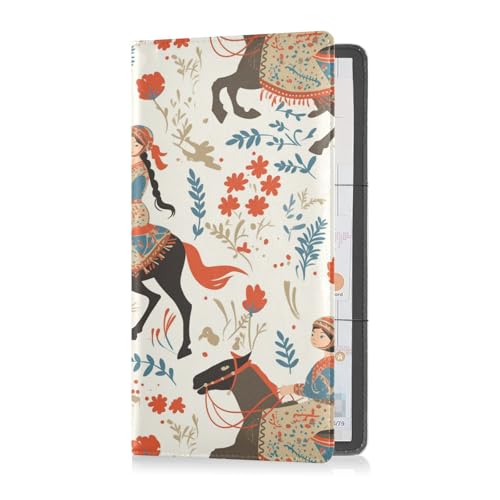 sanluoli Mädchen Blumen Boho Pferd Premium Leder Auto Registrierung und Versicherung Kartenhalter Brieftasche Zubehör Etui für Führerschein, Karten & wichtige Dokumente von sanluoli