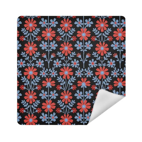 sanluoli Make-up-Reisetasche, Kamera-Objektivtuch, magisch, selbstklebend, 34 x 35 cm, Wickeltasche für Damen, Rote und blaue Blumen, schwarz, 17.7x17.7in von sanluoli