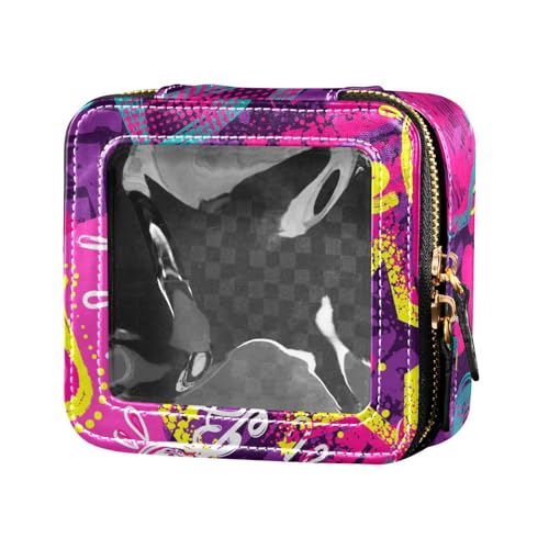 sanluoli Make-up-Tasche im Retro-Stil der 80er / 70er Jahre, Herzen, Sterne, Hippie, transparent, klein, wasserdicht, Reise-Kulturbeutel, Leder, Organizer-Taschen für Reisen, Retro 80er 70er Jahre von sanluoli