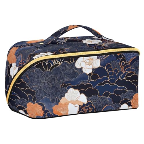 sanluoli Make-up-Tasche im japanischen Blumenstil, mit Trennwänden, tragbare Kosmetiktasche für Damen, Reisegröße, Zubehör von sanluoli