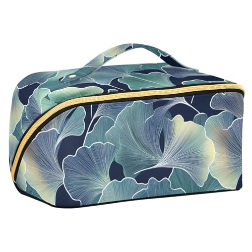 sanluoli Make-up-Tasche mit Trennwänden, Ahornblätter, Blau, für Damen, vertikal, freistehend von sanluoli