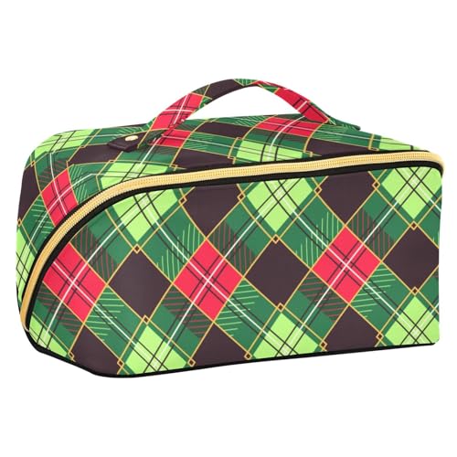 sanluoli Make-up-Tasche mit Trennwänden, Motiv: Merry Christmas, Büffelkaro, tragbare Reise-Kosmetiktasche für Damen, Reisegröße, Zubehör von sanluoli
