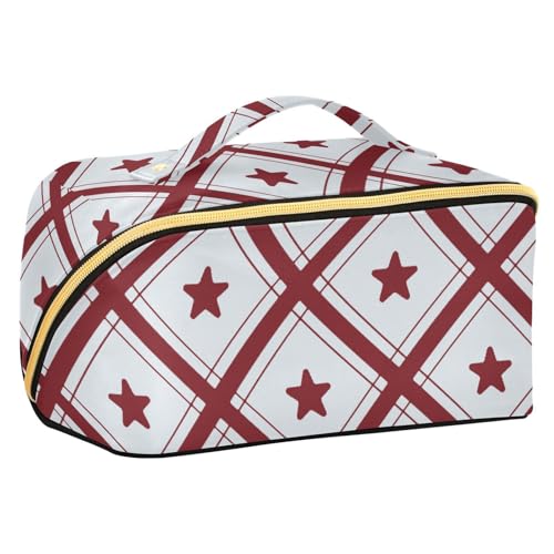 sanluoli Make-up-Tasche mit Trennwänden, groß, für Damen, vertikal, freistehend, Weinrot kariert mit Sternen sanluoli Make-up-Tasche mit Trennwänden, groß, für Damen, vertikal, freistehend, Weinrot kariert mit Sternen von sanluoli