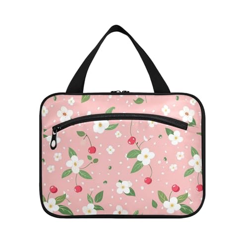 sanluoli Make-up-Tasche mit rosa frischen Crushed Flower zum Aufhängen, Reise-Kosmetiktasche mit Haken, Designermode, gesteppte Make-up-Tasche für wichtige Dinge für Frauen, Rosa frische zerkleinerte von sanluoli