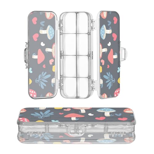 sanluoli Mushroom French Art Valentinstag schwarze transparente Stiftebox aus Kunststoff, doppelstöckig, großes Stifteetui für Schreibwaren, mit Schnappdeckel von sanluoli