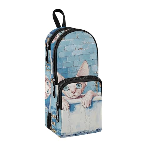 sanluoli Niedliche Cornish Rex Katzen Vintage Badewanne Nylon 3 Fächer Federmäppchen für Teenager Mehrzweck-Federmäppchen für Teenager Mädchen Schreibwarentasche für Jugendliche High School 1600 ml von sanluoli