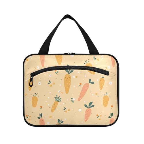 sanluoli Niedliche Retro-Kulturbeutel mit orangefarbenen Karotten, zum Aufhängen, für Damen, mit Haken, multifunktionales Designer-Kulturset für Accessoires, ein Muss für Badezimmer, Bolsas Para von sanluoli