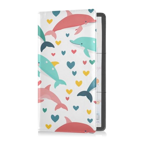 sanluoli Niedliche bunte Delfine und Herzen aus PU-Leder, Auto-Registrierungs- und Versicherungshalter, Handschuhfach-Organizer für jedes Auto, LKW, Motorrad, Anhänger oder Boot von sanluoli