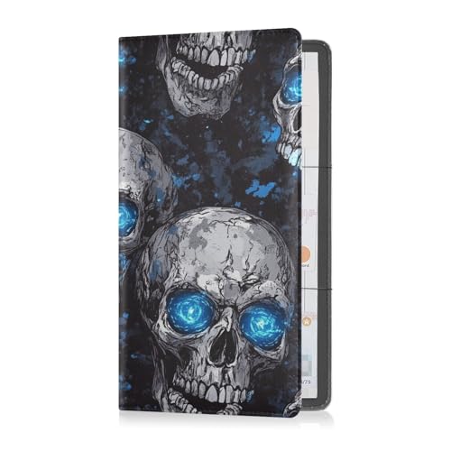 sanluoli Nightmare Skull Blue Neon Eyes Premium Leather Registration and Insurance Card Holder Automobile Wallet Case Organizer for Essential Document, Driver License, Cards von sanluoli