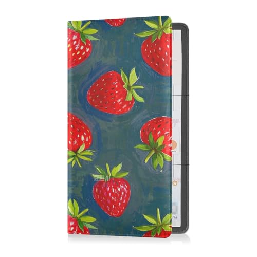 sanluoli Ölgemälde mit roten Erdbeeren, Premium-Leder, Auto-Registrierungs- und Versicherungskartenhalter, perfekte Auto-Essentials Brieftasche für Dokumente, Karten, Führerschein von sanluoli