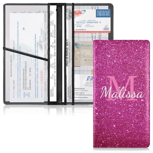 sanluoli Pfirsichfarbene glitzernde PU-Lederhülle, Auto-Registrierung, Versicherung und Ausweishalter, Auto-Brieftaschen-Organizer von sanluoli